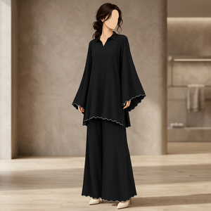 Abaya Negra de Manga Larga con Dobladillo Asimétrico, Corte Regular, Largo hasta el Suelo, Ropa Modesta para Mujeres Adultas, Uso Diario, Todas las Temporadas - Product Image 2