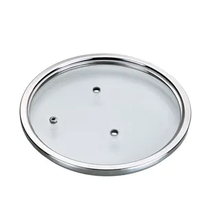 工厂浮动钢化圆形透明玻璃锅盖盖不锈钢环，用于炒锅汤锅炊具零件