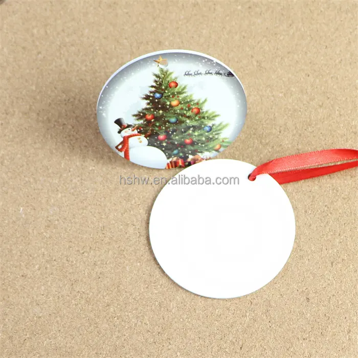 Sublimation Blanks Two Sided White Plastic Home Christmas Decoration Tree Bauble FRP Round Tag Hanging Ornaments