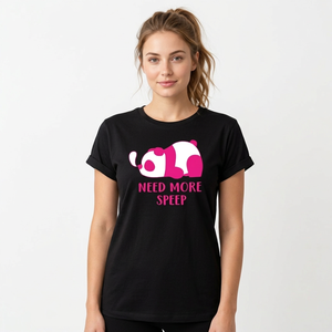 T-shirt élégant pour femme noir avec imprimé panda rose, en spandex/coton écologique, col rond, manches courtes, coupe ajustée - Product Image 1