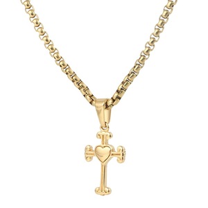 yunnique Heart <b>Cross</b> Necklace Gold Zinc Alloy Pendant 60cm <b>Chain</b> Gift Jewelry for Men Women Couples Students Hip Hop Style - Product Image 5