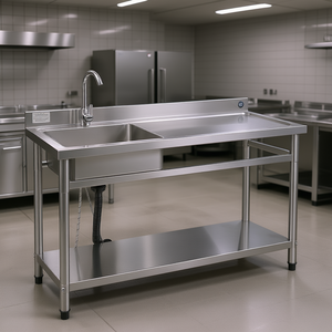 Évier de cuisine professionnel en acier inoxydable 47x19,7 po, cuve simple, égouttoir droit, plan de travail avec robinet, station utilitaire - Product Image 2