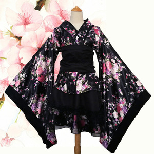 Zixiao Sakura Kimono Dress Women Adult Stage Dance Performance Wear Polyester Black And Red Floral Pattern - Product Image 2