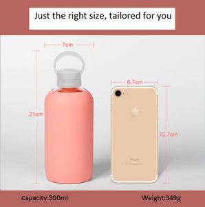 <b>500ml</b> Drinking Insulated Glass <b>Water</b> <b>Bottle</b> Can Customized With Silicone Sleeve and Plastic Lid Custom <b>Water</b> <b>Bottle</b> - Product Image 2