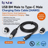 Câble USB BM mâle vers Type-C mâle OEM d'usine, UL2464 24AWG, câble de charge de données USB2.0 pour imprimante, équipement industriel