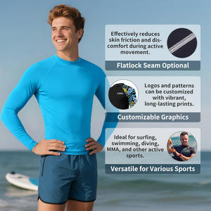 เสื้อแรชการ์ดผู้ชาย UPF 50+ แห้งเร็ว สำหรับ BJJ MMA ผ้าสแปนเด็กซ์ เหมาะสำหรับเล่นเซิร์ฟ ดำน้ำฟรีไดฟ์ ดำน้ำตื้น ว่ายน้ำ - Product Image 4