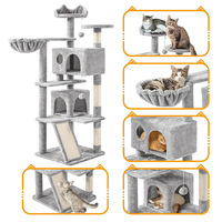 Arbre à chat haut avec deux niches, plateforme de repos et hamac, griffoir en sisal et jouet interactif, tour d'activités pour chat d'intérieur