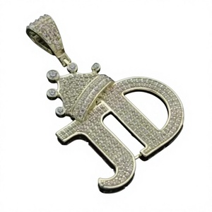Stylish Silver + moissanite Plated <b>Letter</b> Design Pendant With <b>Charm</b> Crystal Hip hop Style Unisex Jewelry pendant - Product Image 1