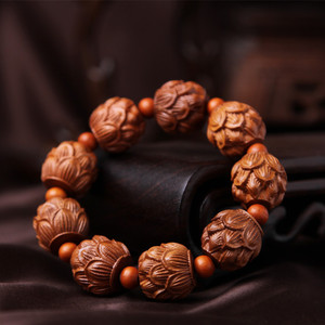 weijun Pulsera <span class=keywords><strong>de</strong></span> seguridad <span class=keywords><strong>de</strong></span> madera <span class=keywords><strong>de</strong></span> durazno exquisitamente tallada, con <span class=keywords><strong>hoja</strong></span> <span class=keywords><strong>de</strong></span> loto y estilo étnico, cuentas protectoras para el coche ZSC04 - Product Image 2