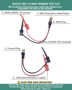 สายเคเบิลตะกั่วสำหรับทดสอบ BNC (ตัวผู้) ไปยัง MINI GRABBER สำหรับทดสอบสายเคเบิลแบบแยกออก5A ออกแบบได้ตามต้องการ - Product Image 3