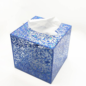 Boîte à mouchoirs carrée en acrylique de 3 mm d'épaisseur de marque ELM en gros, organisateur personnalisé avec paillettes scintillantes, boîte à serviettes de luxe <span class=keywords><strong>personnalisée</strong></span> - Product Image 1