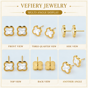 Boucles d'oreilles clous en forme de fleur blanche, bijoux dorés, vente en gros - Product Image 3