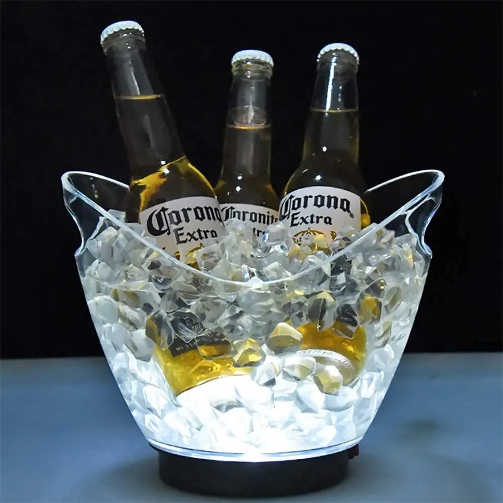 Mini seau à glace en acrylique avec lumière, seau à glace transparent, avec LED coloré, rvb, pour bière, Champagne, pour fête, Bar de nuit et mariage