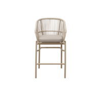 Chaise de bistrot moderne pour hôtel, villa, resort, terrasse, patio, restaurant extérieur, bord de mer, avec cadre en aluminium et tabouret de bar en corde tressée avec coussin