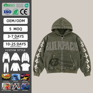 Sudadera con capucha de algodón de 500 g/m² personalizada para hombre, estilo urbano, corte holgado, lavado vintage, estampado puff, forro polar liso, jersey. - Product Image 1