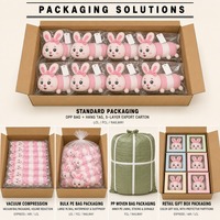 Adorable oreiller long en peluche lapin blanc avec segments rayés roses et oreilles en forme de cœur, animal en peluche doux pour la décoration de chambre