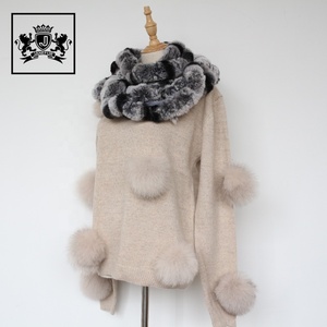 Sciarpa a scialle in vera pelliccia di coniglio per donna all'ingrosso invernale di alta qualità con scialle in vera pelliccia calda - Product Image 5