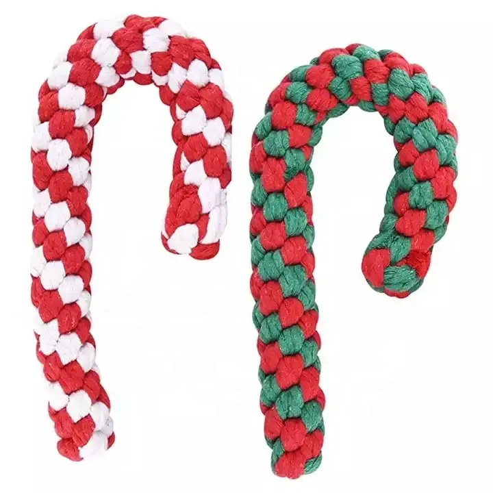 Dog Christmas Rope Toy Candy Cane Pet Christmas Dog Toys Chew with 2 Colors