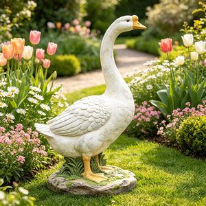 Estatua <span class=keywords><strong>de</strong></span> Ganso Blanco Pintada a Mano en Resina, Escultura Resistente a la Intemperie, Adorno Realista para Jardín o Patio Trasero - Product Image 1