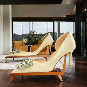 Zapatos de tacón de aguja para mujer, de moda, de seda satinada, con hebilla de diamantes de imitación, sin cordones, de punta cuadrada, con punta abierta, para novia, talla grande, tacón fino, para fiesta - Product Image 3