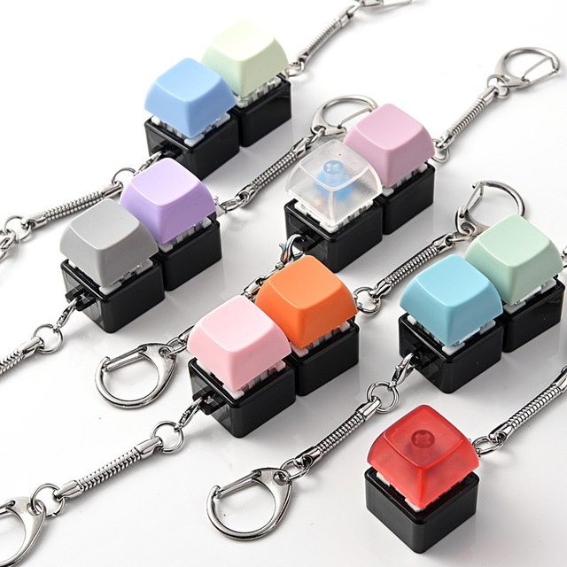 Best-selling Creative Stress-relief Plastic Keychain Toy Button-style Squishy Keyring Gift Lightweight Waterproof Mechanical