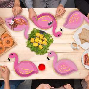 Assiettes en papier jetables Flamingo rose 9 x 11,45 pouces, décorations d'anniversaire en feuille d'or, fournitures de fête Flamingo - Product Image 2