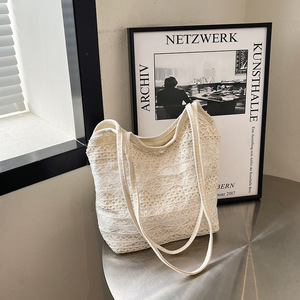 Bolso de hombro informal de malla de encaje para mujer, bolso de hombro tejido de gran capacidad para verano - Product Image 6