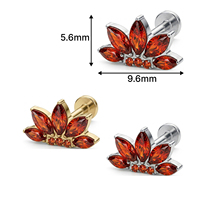Kaishee Flower 16G Bijou de piercing sans filetage en titane avec zircon cubique pour cartilage d'oreille, conque et hélix