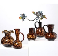 Vase en verre soufflé à la main RYLAVA, motif écaille de tortue léopard, avec poignée, léger, pour mariage, hydroponie, décoration de table, pour la maison