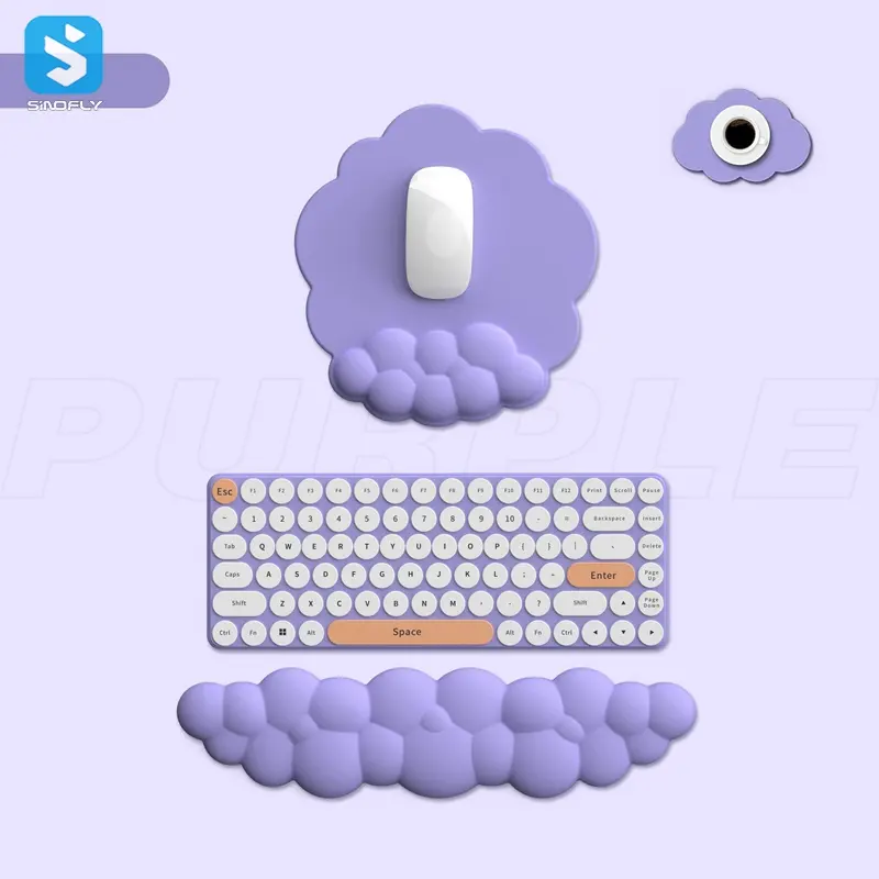 Bulut Mouse Pad klavye bilek istirahat seti Anti-Skid tabanı ile PU yoğunluk bellek köpük dolum ergonomik klavye pedi
