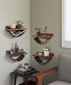 Yüzer komidin seti <span class=keywords><strong>2</strong></span>, ahşap duvara monte komidin masası komodinler yüzer raflar için hamak rustik dekor ile Li - Product Image 6