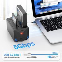 Docking Hard Disk Drive FIDECO Usb 3.0 Tipe C 2.5 3.5 Inch dengan Kloning Offline Hdd Kotak Plastik Hitam SATA Stok CE FCC ROHS