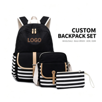 Ensemble de 3 sacs à dos en toile pour filles, sac d'école rayé, sac bandoulière, trousse à crayons, sac à dos décontracté pour l'université, sac de voyage