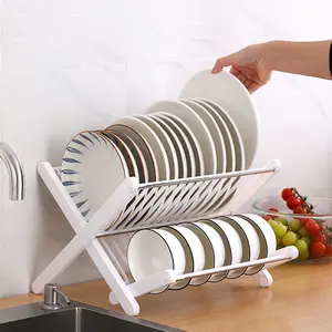 Multi-Purpose <b>Kitchen</b> <b>Storage</b> Rack with Double Tiers Foldable and Easy to Drain Bowl and Tray Rack Tableware Organizer - Product Image 1