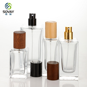 Botella de Perfume de Vidrio Transparente Cuadrada de 30ml/50ml/100ml, Portátil, con Tapa de Madera, para Rellenar Perfume, Venta al Por Mayor - Product Image 4