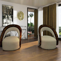 Fauteuil lounge italien de luxe contemporain en cuir, fait main, avec placage de noyer, rembourré, doux et confortable, pour salon et appartement