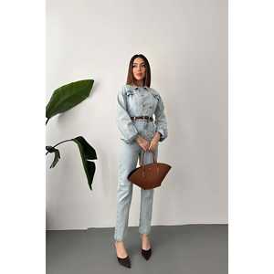 Wholesale Blue Denim <b>Overalls</b> <b>for</b> Summer Loose-Fitting High-Waist Cargo Pants with Printed Logo Casual Streetwear Y2K Style - Product Image 4