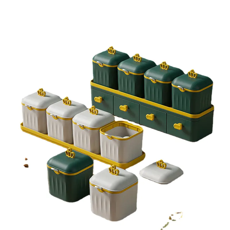 Conjunto de potes de palha para armazenamento de temperos, potes domésticos para condimento, panelas de plástico para cozinha, ferramentas sustentáveis para ervas e temperos