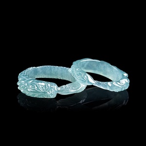 Anillo de Piedra de Jadeíta Natural de Alta Gama, Grado A, Estilo Étnico Dragón y Fénix Azules, Personalizado para Hombre y Mujer - Product Image 3