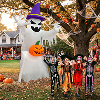 Citrouille géante gonflable d'Halloween avec squelette et fantôme, décoration de jardin gonflable de 1,80 m avec LED intégrées pour fête effrayante