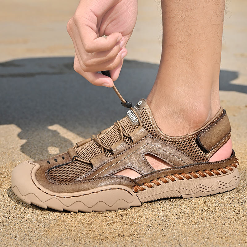 Mens Sandals Mesh Beach Sandals Summer Men's Mesh Leather Sandals