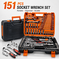 151 pièces outils à main CR-V pour réparation automobile jeu de douilles de 1/4 pouces clé dynamométrique à cliquet Combo pour usage domestique Support personnalisable OEM