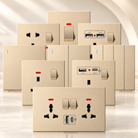 Sakelar dan Stopkontak Dinding UK 20W USB Type C Pengisian Cepat, Stopkontak Listrik Ganda 3-Pin Panel PC 1/2/3/4 Gang 1/2 Jalur untuk Rumah