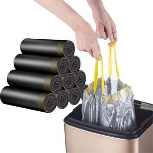 Bolsas de basura con cordón, bolsas de basura duraderas a prueba de fugas, bolsas de basura fuertes de 4-6 galones 60 cuentas/5 rollos (negro) - Product Image 3