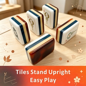 Classic <b>Mahjong</b> Tile <b>Set</b> With Tortoise Shell Pattern White Lotus Design Portable Plastic Tiles For 4 Players - Product Image 2