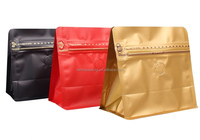 Pochette debout à fond plat en feuille d'aluminium imprimée sur mesure Sac refermable en grains de café avec fermeture à glissière unidirectionnelle et thermoscellage
