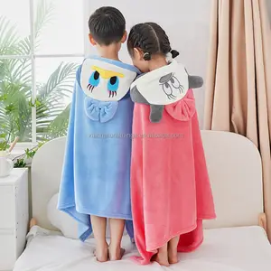 Cotton Children cloak bath towel coral velvet soft absorbent hooded baby cartoon bathrobe