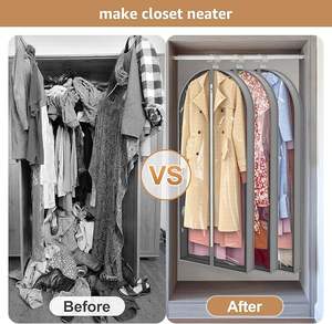 Ensemble de rangement pour vêtements de 10 pièces avec 10 cintres inclus, non tissé, 3D, anti-poussière, fermeture éclair, sac de rangement pour vêtements, sac de voyage - Product Image 5