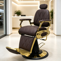 Chaise de barbier portable carrée en métal marron avec corps pliable et logo brodé personnalisable pour salon de coiffure et usage domestique