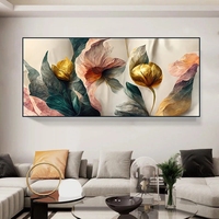 빈티지 꽃 캔버스 그림 금색 녹색 분홍색 벽 예술 캔버스 아트 포스터 프린트 모던 벽화 거실 장식용